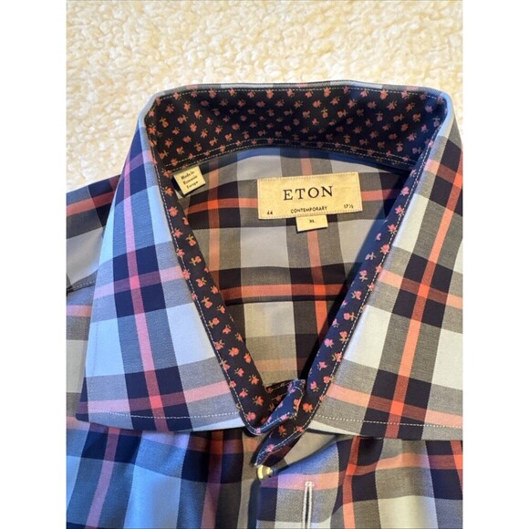 Eton Shirt Mens 44 17.5 Multi Cont Fit Cambridge Signature Twill Button Up Adult - Picture 8 of 10